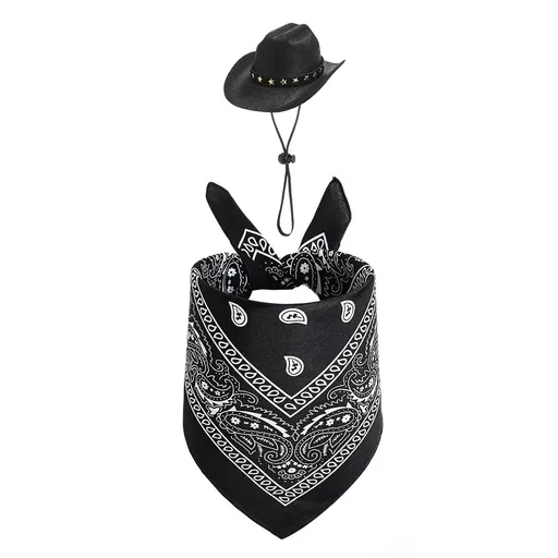White Goose Western Cowboy Hat Bib Set Animal Decor Headwear Soft Cotton Use - Black