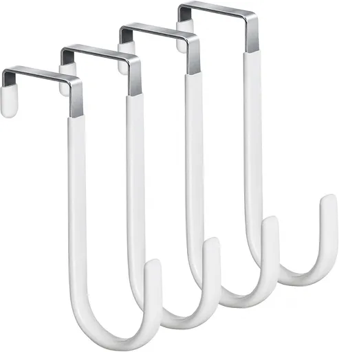 HOOSUN 4 Pack Over The Door Hooks,5 in Hooks for Hanging Heavy Duty Door Hanger,Towel Hanger Hook Holders,Over Door Hangers Hooks Door Hanger Hooks for Hanging Clothes,Towels,Hats,Coats,Bags (White)