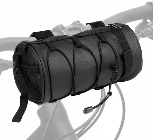 Bike Handlebar Bag with Zipper and Mesh Side Pockets, Waterproof Front Frame Bag for Commuting and Cycling, 2.5L, Black