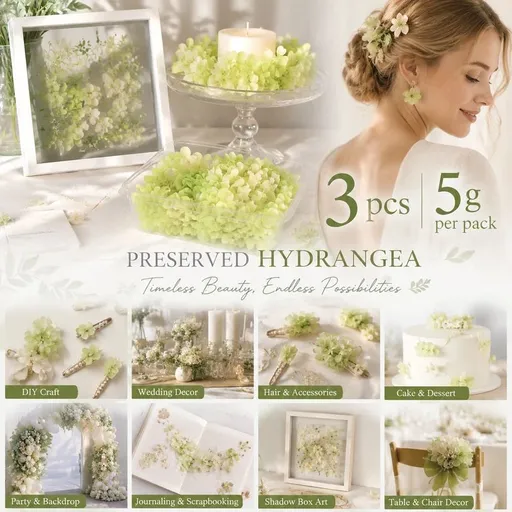 Pale Green Champagne Preserved Hydrangea Gradient DIY Accessory Kit 3 Pack