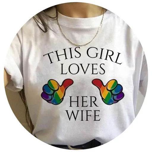 House Of Dasein 17 Designs Gay Pride Rainbow Harajuku Shirts For Women - Rainbow - S - Loves Her Wife