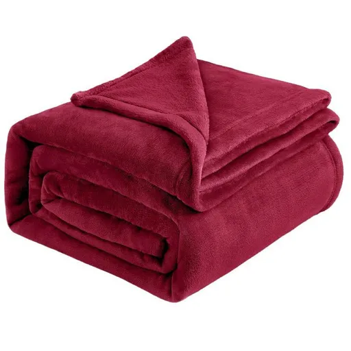 Snuggly Flannel Fleece Blanket, Soft Warm Lightweight Plush Throw For Lounge & Bedroom, Wine Red, 120X200cm, Size M, Comfortable All Season Cover