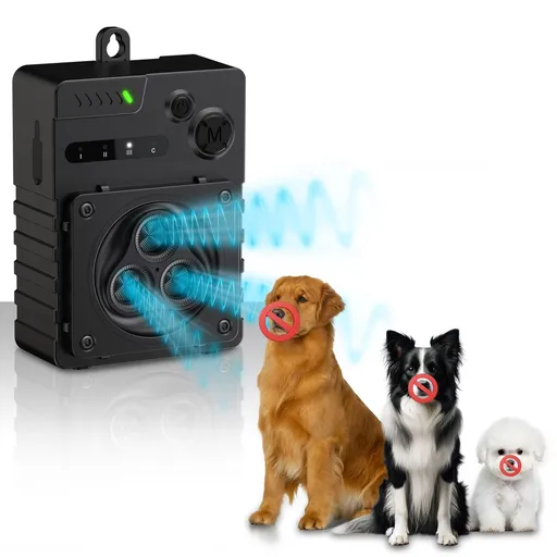 Smart Ultrasonic Bark Control Device with 4 Adjustable Modes, Rechargeable Outdoor Anti-Barking Deterrent for Yards, Kennels, and Indoor Use, Safe for All Dog Breeds from Puppies to Seniors (Black)