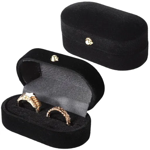 2PCS Dual Slots Velvet Ring Boxes, Ring Present Box, Vintage Black Elegant Oval Ring Case for Weddings and Anniversaries