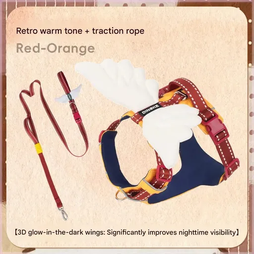 Adorable Angel Wings Dog Harness with Glowing 3D Luminous Design, Breathable No-Pull Walking Vest for Puppies and Small to Large Dogs, Soft Padded Outdoor Gear with Matching Leash Option Available (Red (Harness+Leash Set), L)