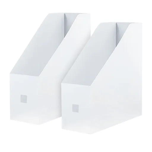 2 Pack Magazine File Holders - White Vertical Document Organizer Box for Office, Home & School, Easy Assembly Book & Paper Storage Bins