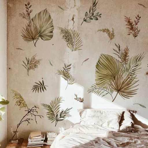 Large Boho Palm Leaves Wall Decals Fall Leaf Wall Stickers for Living Room Bedroom TV Background Wall Decor