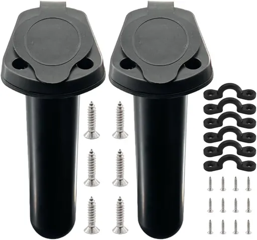 2Pcs Kayak Rod Holder, Deck Plastic Flush Mount Boat Holders and Cap Cover for Fishing, Canoe Tackle Accessory Tool