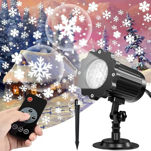 Christmas Snowflake LED Projection Lamp Outdoor IP65 Waterproof with Remote Control for Indoor Party Garden Wedding Bar