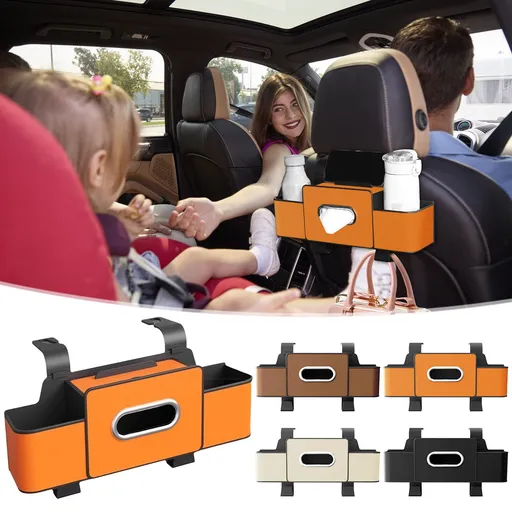 Backseat Cup Holder for Car Extra Multifunctional Drink Cup Holder Organizers with Tissue Storage Box for Car Travel Accessories Orange