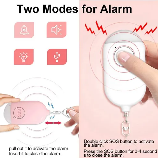 Rechargeable Personal Alarm – Keychain – Personal Alarm – Alarm Keychain – Rechargeable LED Flashlight – Self-Defense Products – Self-Defense Alarm – Personal Alarm – Pink
