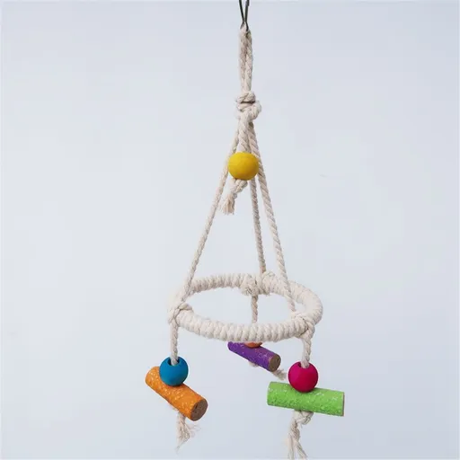 2pcs Cotton Swing Round Perch Stand with Chew Toy for Parakeet Budgie Cockatiel Finch Conure Canary Budgie