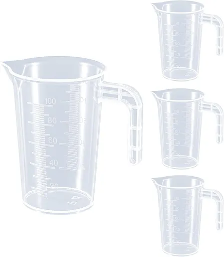 Plastic Measuring Beaker, 4 Pcs Liquid Measuring Cups, 100 ml Unbreakable Graduated Beakers with Handle and Spout, Transparent Clear Precise Markings for Kitchen Baking Lab Restaurant Use