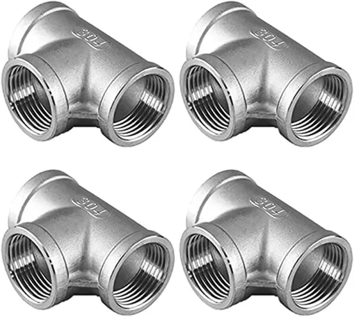 1/8" Female NPT Tee Adapter Cast Pipe Fitting Stainless Steel 3 Way Shape Connector，Pack of 4