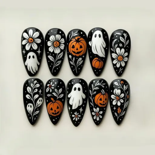 30Pcs Press-On Nails for Halloween, Salon-Grade DIY Fake Nails for Women’s Holiday Nail Art (Black)