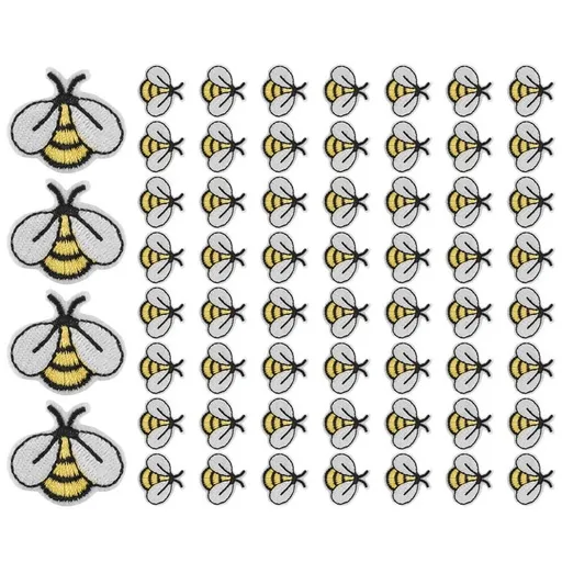 60PCS Bee Embroidered Patches,Cute Bumble Iron on Embroidered Applique Decoration Sewing Patches for Clothes DIY Patches