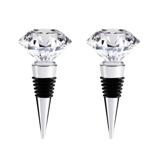 Stopper Corks for Wine, Made of Zinc Alloy and Glass, Decorative and Reusable Diamond Plug with Gift Box(2pcs Crystal)