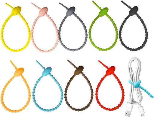 Cable Ties - 9 Pieces - Tie Wraps - Cable Organizer - Cable Management - Cable Organizer - Ties - Reusable - 12x210mm - Colorful - Silicone - For Food Bags, Cables - For Indoor and Outdoor Use