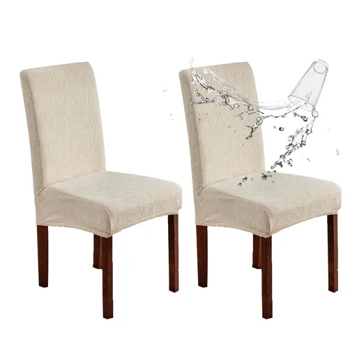 Waterproof Chair Covers for Dining Room, Stretch Jacquard Dining Chair Slipcovers Removable Washable Chair Protector for Kitchen, Hotel, Restaurant (beige, 2 PCS)
