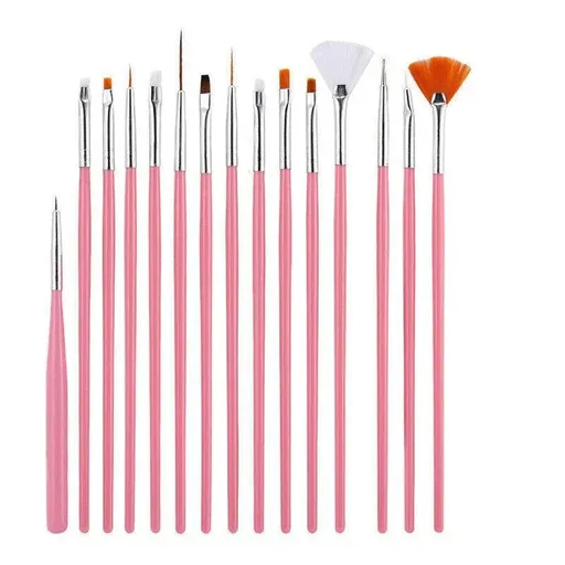Nail Art Design Brushes Dotting Pen Tool Set Painting Uv Gel Drawing Brush 15Pcs - Pink