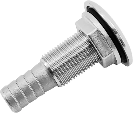 1/2" Stainless Steel Thru-Hull ，Barbed Standard Length Straight Fitting Boat Barbed Hose Thru Drain Connector