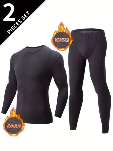 Men's Thermal Underwear Set 2-Piece Long Sleeve Top & High-Waist Pants - Gray - Size M(AU M/EU48)