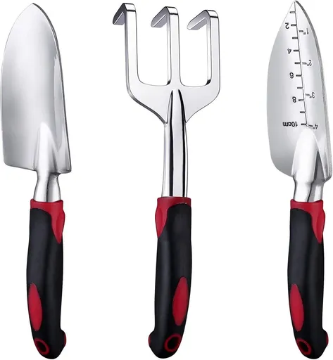 Garden Tool Set 3 Piece Heavy Duty Durable Aluminum Alloy Heads Non-Slip TPR Rubber Grips