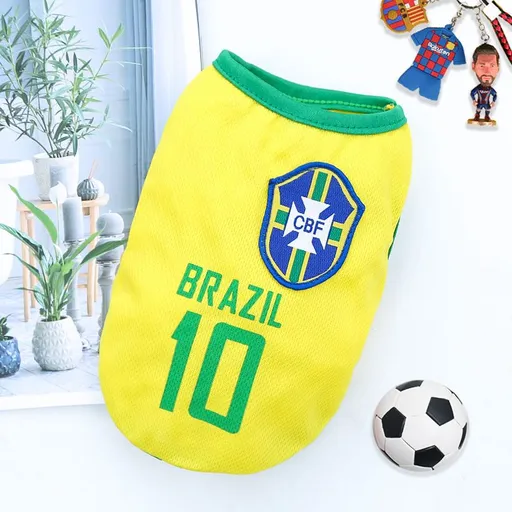 Dog Vest Summer Soccer France Team Jersey Pet Clothing Yellow 10 Brazilian XL (Chest 50CM, approx. 11-15 lbs pet)