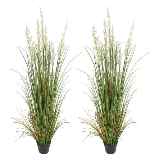 Artificial Grass Plant, 2 Pack 1194mm Reed Flower Grass in Pot, Premium PVC Faux Fake Greenery Shrubs Plant for Indoor Outdoor House Home Garden Office Room Décor, Housewarming, Green