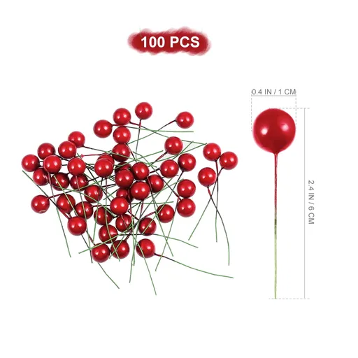 100 Pcs Christmas Artificial Red Berries for Holiday Home Decoration, Realistic Faux Berry Garland Accents