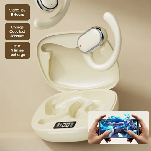 Wireless Earbuds Bluetooth 5.3 Deep Bass Over Ear Beige