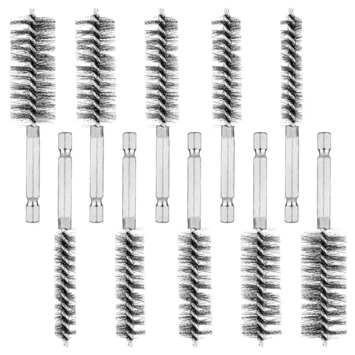 10 Pieces of Wire Brush Drilling Cleaning Brush Set, Stainless Steel Hole Cleaning Brush, 1/4 Inch Hexagonal Handle Tube Cleaning Drill Bit Wire Brush