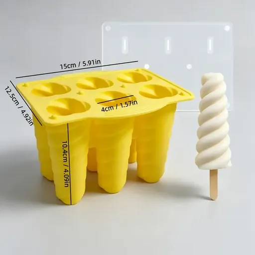 Spiral Ice Cream Silicone Mold 6-Cavity Set | Lid-Designed, Easy Release, DIY Popsicles & Yogurt Bars, Essential Summer Fun for Family/YELLOW