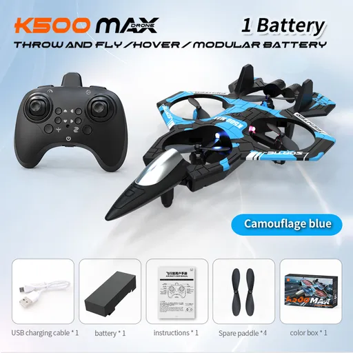 Camouflage Blue 2.4G Remote Control Stunt Fighter Drone - Manual Toss Launch, One-Key Operation for 360° Flip & Circular Flight, 3-Speed Adjustable Stable Quadcopter with Night Lights