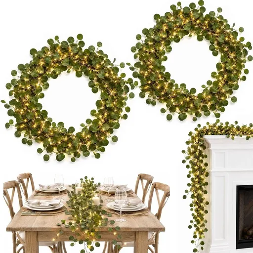 2Pcs Faux Vine Lights Artificial Greenery Garlands, Vines with Fairy Lights for Fireplace, Table, Wedding, Home Décor