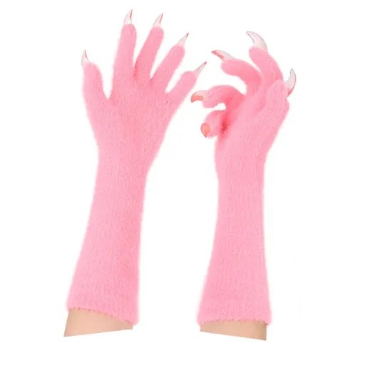 1 Pair Pink Realistic Long Claw Gloves – Halloween Costume Beast Paw Prop with Resin Nails