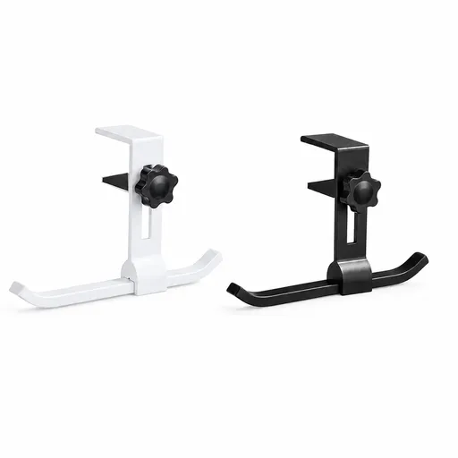 2 pack White and Black Aluminium Desk Edge Hook - Adjustable Clamp-On Bag Hanger For School And Office - Space Saving Storage Solution