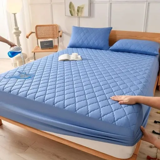 Waterproof Brushed Polyester Fitted Sheet Mattress Sky blue 137*190cm [single fitted sheet]