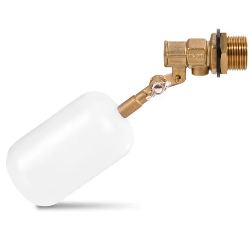1/2in Float Valve, Water Level Control Auto Fill Valve Adjuatable Arm, 60 PSI, 1.5GPM Flow, Brass Valve & Plastic Float Ball, For Water Tank, Pool, Fountain, Pet Water Dispenser - White - Size 1/2in