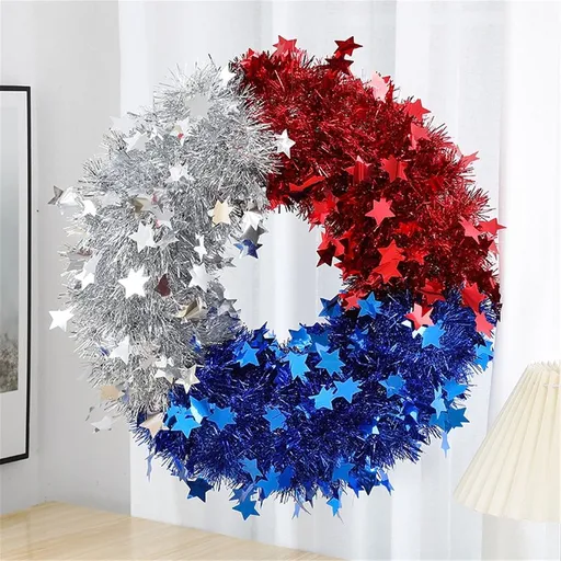 4th of July Wreath, 20 Inch Wreath with Red Blue White Shining Stars, Large Wreath Patriotic Decorations for Front Door, Memorial Day Independence Day Veterans Day Patriotic Decor