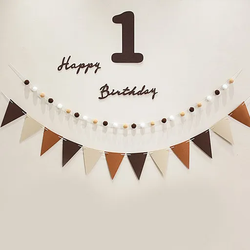 Felt Birthday Banner Set with Interchangeable Numbers 0-9 Pom Pom Garland Pennant Flags Happy Birthday Decoration