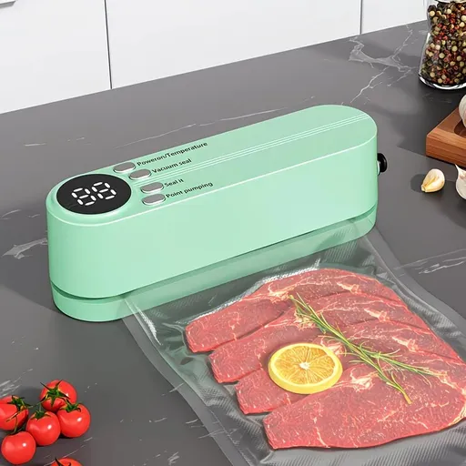 USB Rechargeable Portable Vacuum Sealer, suitable for vacuum packing snacks, meat, fruits, and vegetables for food preservation. GREEN