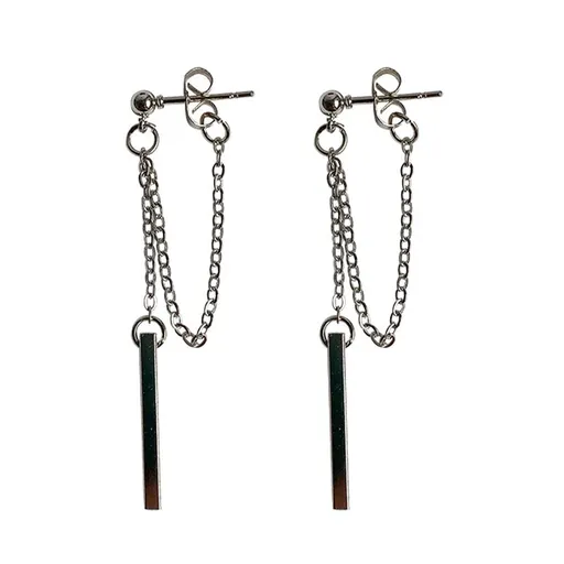 Silver Bar Dangle Earrings for Women Teen Girls Minimalist Dangle Earrings Threader Chain-Electroplating+Alloy
