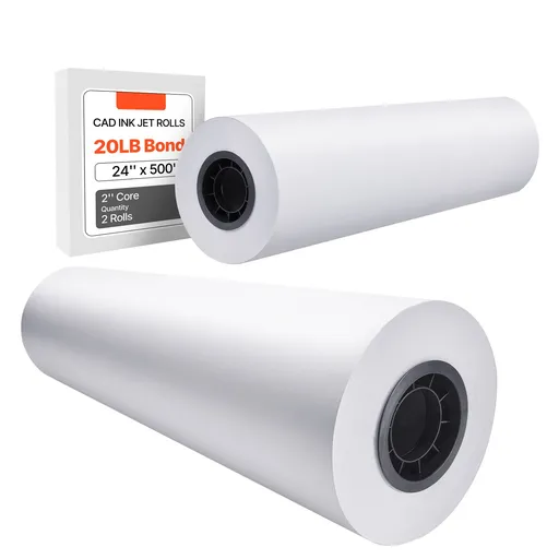 Wide Format Paper, 609.6 mm x 152.4 m Plotter Paper, 2 Rolls CAD Bond Rolls with 76.2 mm Core, 16 KG Plotter Paper Rolls, for CAD Drawings, Engineering Plans, GIS Maps & Architectural Designs