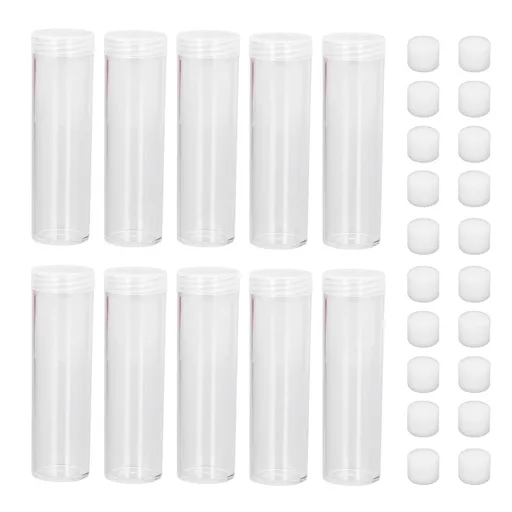 Round Clear Coin Tube Plastic Coin Storage Tubes with Cushion Sponge for 25mm / 0.98in Coins Collection