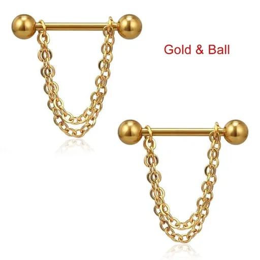 1 Pair Pierced Nipple Breast Rings Nail Barbell Steel Chain Pendant Body Piercings Jewelry