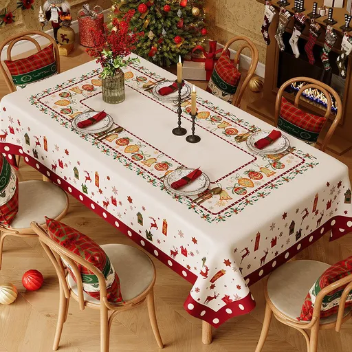 Christmas Waterproof Tablecloth (Christmas Collection Edition)140 x 180cm Festive Holiday Dining Table Cover Oil-Resistant Wipe Clean Christmas Home Decoration