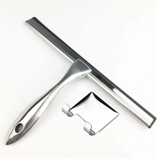 All-Purpose Shower Squeegee for Shower Doors, Bathroom, Window and Car Glass - Stainless Steel, （Scraper+Square Adhesive Hook）