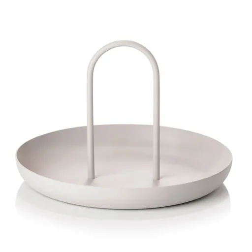 Serving Tray Metal Round Portable Table Top Storage Tray Simple Modern Style with Handle Grey