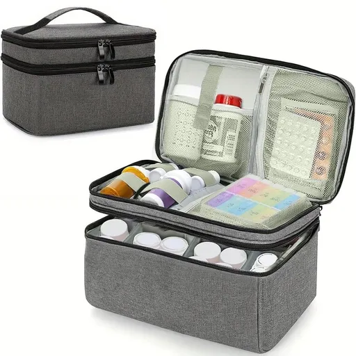 Double Layer Portable Medications Storage Bag with Mesh Pockets First Aid Kit for Emergency Medicine Organization Family Home Travel 11.02 x 7.09 Inches